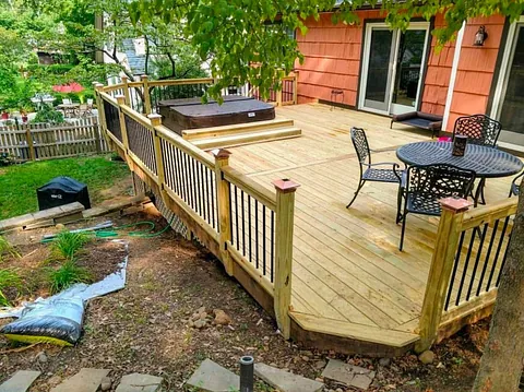 A newly constructed outdoor deck